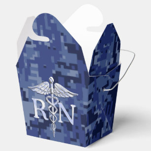 Registered Nurse RN Silver Caduceus on Navy Camo Favour Box