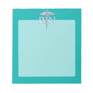Registered Nurse RN Silver Caduceus on Turquoise Notepad