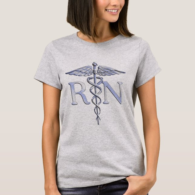Registered Nurse RN Silver Caduceus Snakes Black T-Shirt (Front)