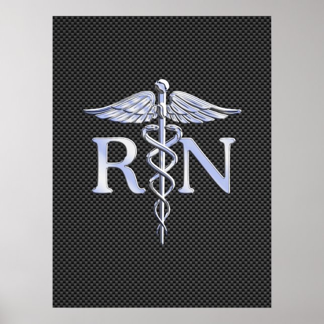 Registered Nurse RN Silver Caduceus Snakes Poster (Front)