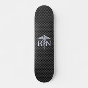 Registered Nurse RN Silver Caduceus Snakes Skateboard
