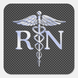 Registered Nurse RN Silver Caduceus Snakes Square Sticker