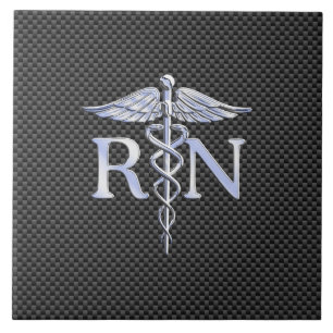 Registered Nurse RN Silver Caduceus Snakes Tile