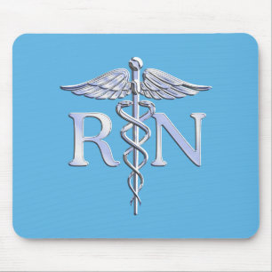 Registered Nurse RN Silver Like Caduceus Baby Blue Mouse Pad