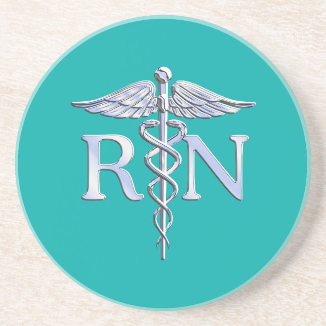 Registered Nurse RN Stylish Caduceus on Turquoise Coaster (Front)