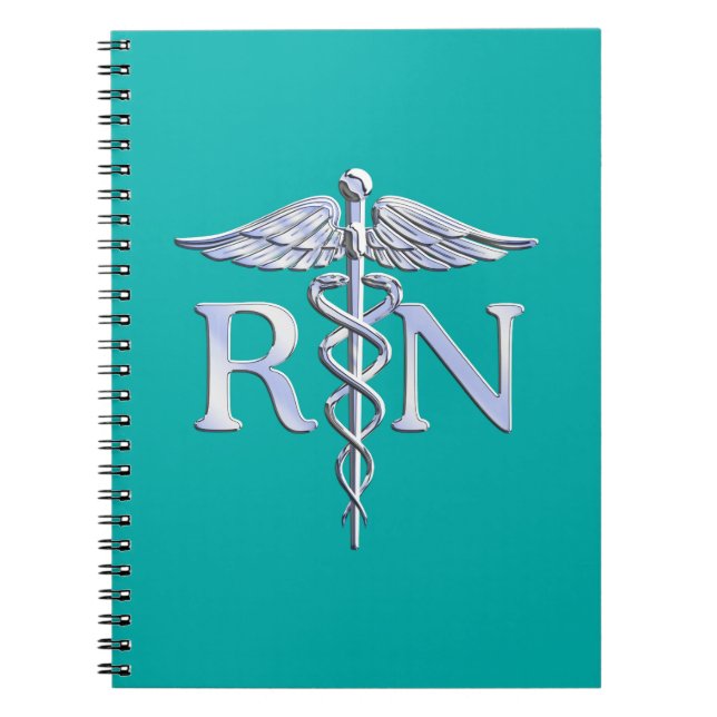 Registered Nurse RN Stylish Caduceus on Turquoise Notebook (Front)
