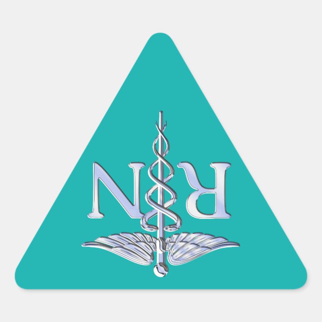 Registered Nurse RN Stylish Caduceus on Turquoise Triangle Sticker (Front)