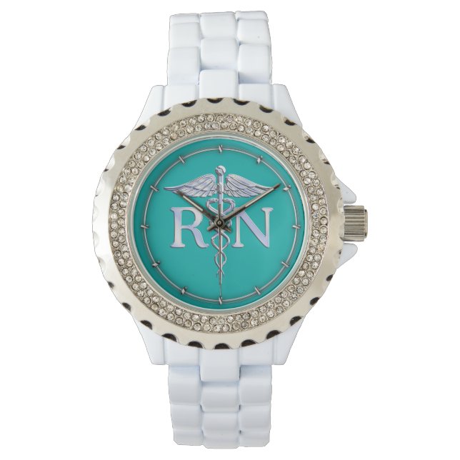 Registered Nurse RN Stylish Caduceus on Turquoise Watch (Front)