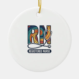Registered Nurse RN Vintage Rainbow Vector Design_ Ceramic Ornament
