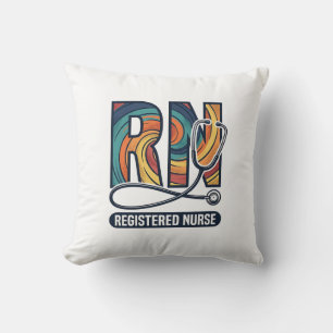 Registered Nurse RN Vintage Rainbow Vector Design_ Cushion
