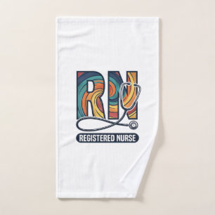 Registered Nurse RN Vintage Rainbow Vector Design_ Hand Towel