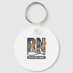 Registered Nurse RN Vintage Rainbow Vector Design_ Key Ring