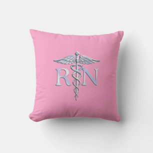 Registered Nurse Silver Caduceus Light Pink Decor Cushion