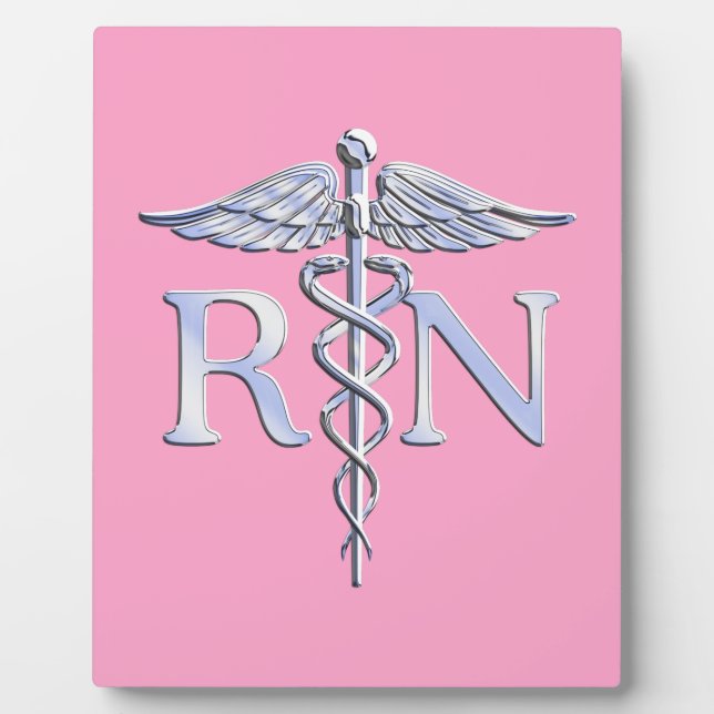 Registered Nurse Silver Caduceus Light Pink Decor Plaque (Front)