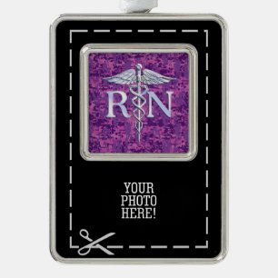 Registered Nurse Silver Caduceus Pink Camouflage Plated Framed Ornament