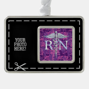 Registered Nurse Silver Caduceus Pink Camouflage Plated Framed Ornament