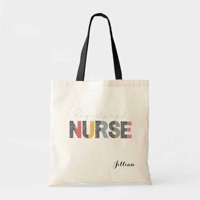 Registered Nurse Split Leopard Print Personalised Tote Bag (Front)