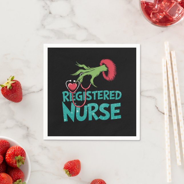 Registered Nurse Stethoscope Santa Elf Christmas  Napkin (Insitu)