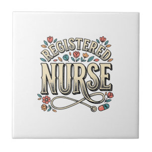 Registered Nurse Vintage Floral Typography Shirt D Ceramic Tile