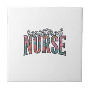 Registered Nurse Vintage Floral Typography Shirt D Ceramic Tile