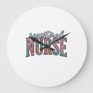 Registered Nurse Vintage Floral Typography Shirt D Large Clock