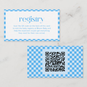 Registry Blue Chequered Retro Baby Boy Shower QR Enclosure Card