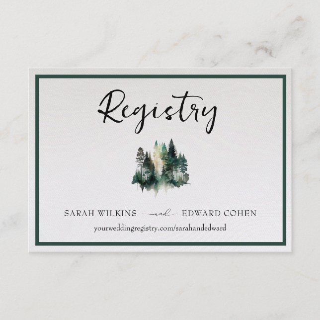 Registry Enclosure Card, Rustic Watercolor Forest  (Front)