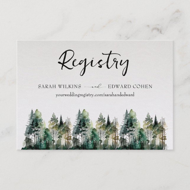 Registry Enclosure Card, Rustic Watercolor Forest  (Front)