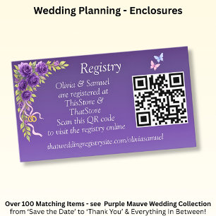Registry - Purple Mauve Flowers & White Wedding Enclosure Card