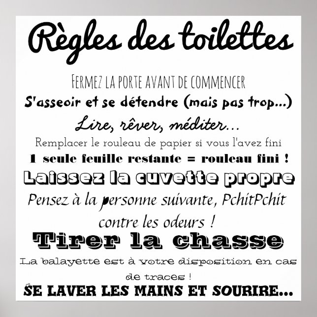 Règles des toilettes poster (Front)