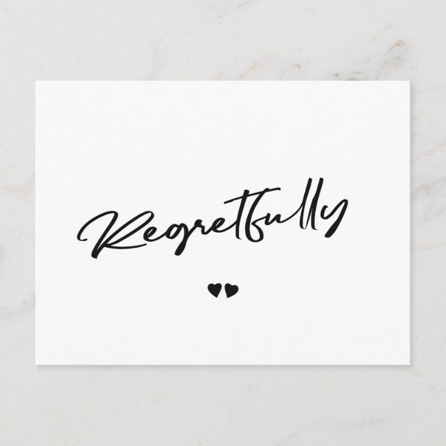 Regretfully black and white cancel postponement postcard (Front)