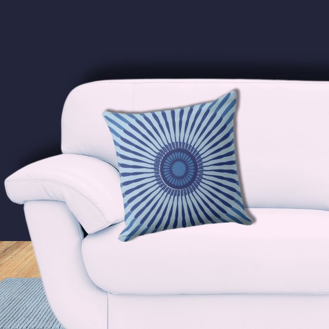 Regular Centred Blue Star Flower Cushion (Floral Star Pattern, Blue Pillow)