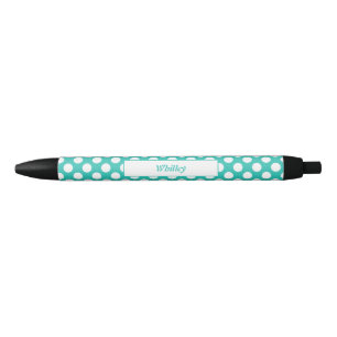 Regular Circles Polka Dot Pattern Turquoise White Black Ink Pen