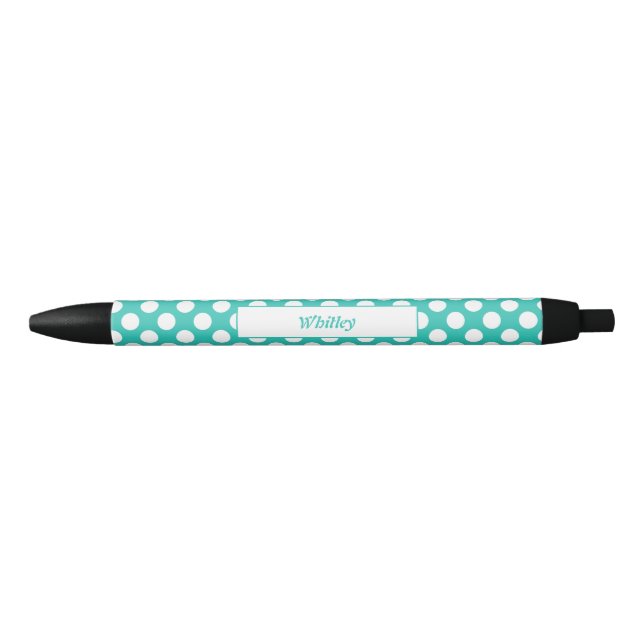 Regular Circles Polka Dot Pattern Turquoise White Black Ink Pen (Front)