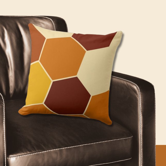 Regular Geometric Orange Hexagon Pattern Cushion (Orange Pillow with Hexagon Pattern)
