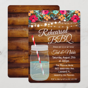 Rehearsal BBQ Mason Jar Invitation