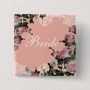 Rehearsal Bridal Party tags, Trellis Rose Vintage 15 Cm Square Badge