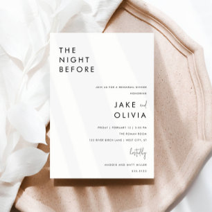  Rehearsal Dinner Aligned Minimalist Black & White Invitation