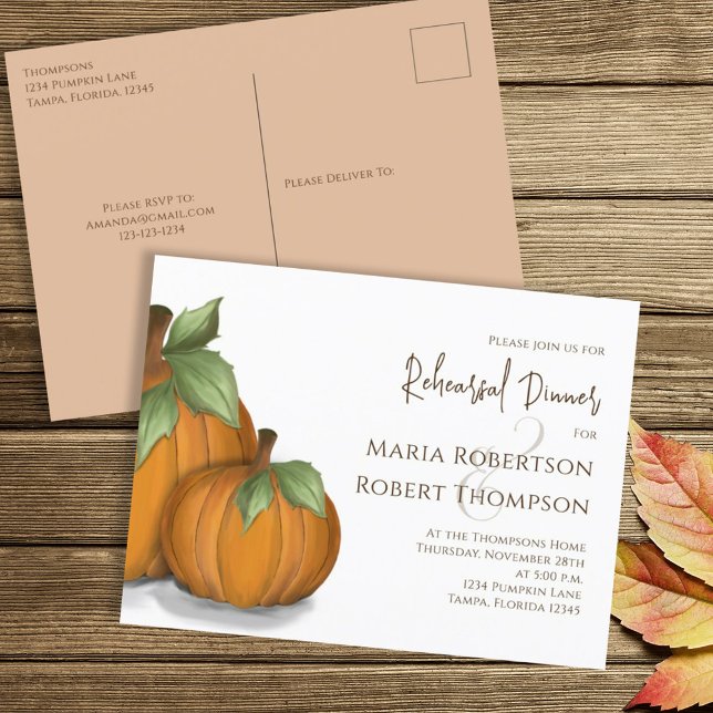 Rehearsal Dinner Autumn Fall Elegant Pumpkins Cute Postcard (Creator Uploaded)