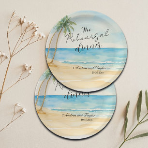 Rehearsal Dinner Beach and Palm Trees Wedding Paper Plate