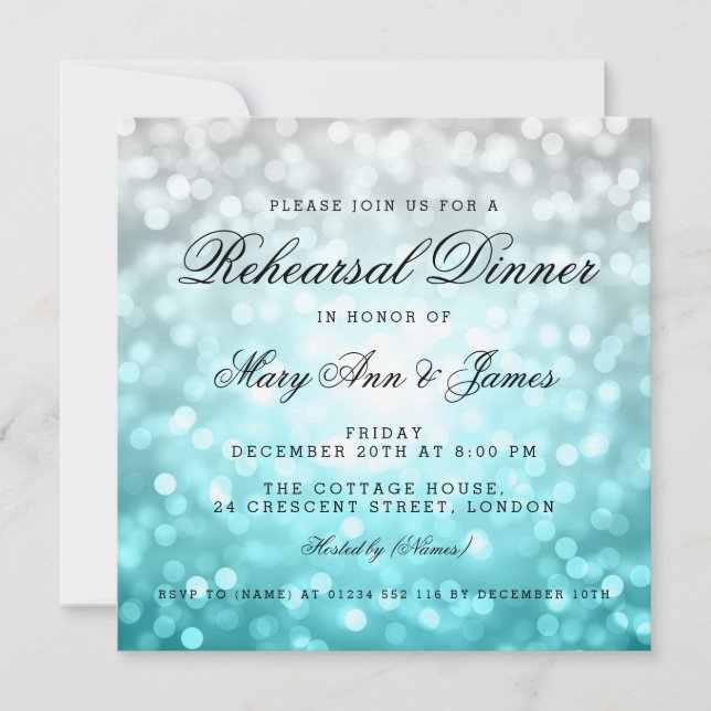 Rehearsal Dinner Beach Ombre Glitter Lights Invitation (Front)
