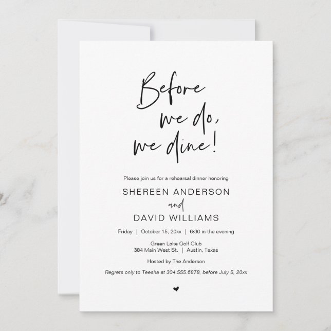 Rehearsal Dinner, Before We Do, We Dine Invitation (Front)