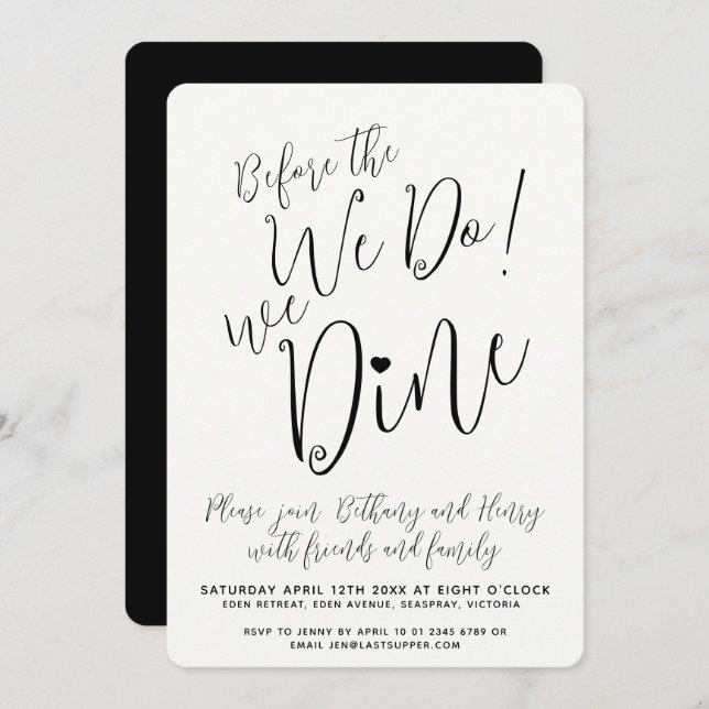 Rehearsal dinner before we do we dine mono script invitation (Front/Back)