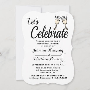 Rehearsal Dinner Black White Wedding Champagne Invitation