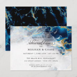 Rehearsal Dinner    Blue Sapphire Watercolor Geode Invitation