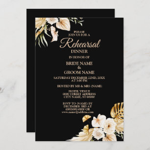 Rehearsal Dinner Blush Pink Floral Golden Black Invitation