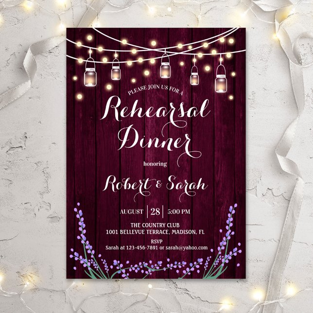 Rehearsal Dinner - Burgundy Lavender Invitation (Creator Uploaded)