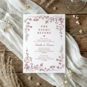 Rehearsal Dinner Burgundy Red Vintage Floral Toile Invitation