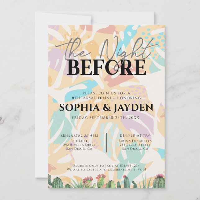 Rehearsal Dinner Cactus Tropical Palm Tree Desert Invitation (Front)