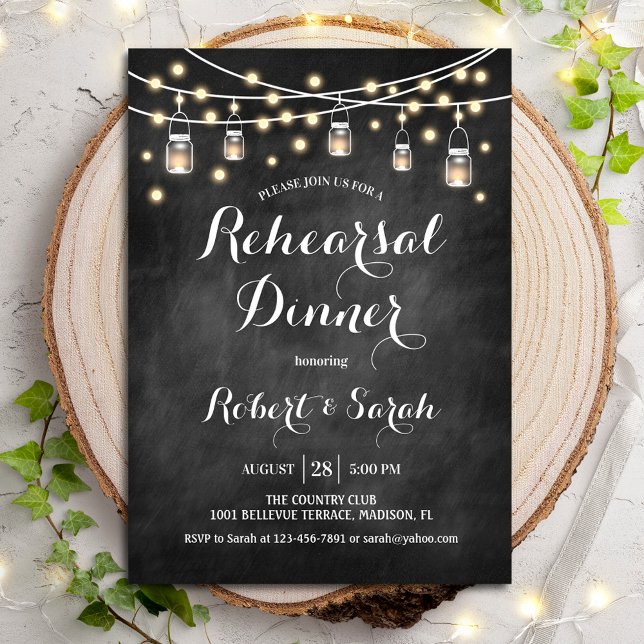 Rehearsal Dinner - Chalkboard Black & Lights Invitation (Creator Uploaded)